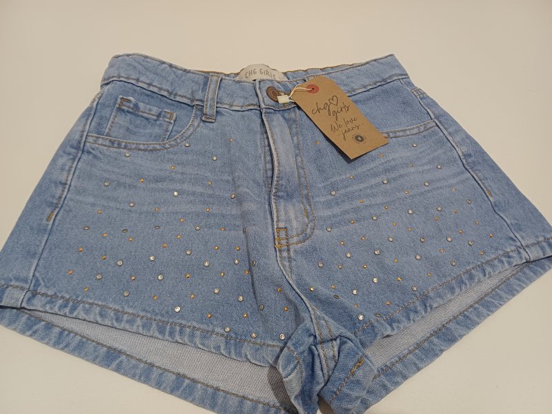 SHORT ANCHO C/BRILLOS CELESTE T.12